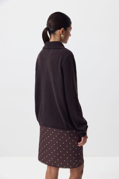 Поло ажурной вязки с длинным рукавом (коричневый) (M/L) 