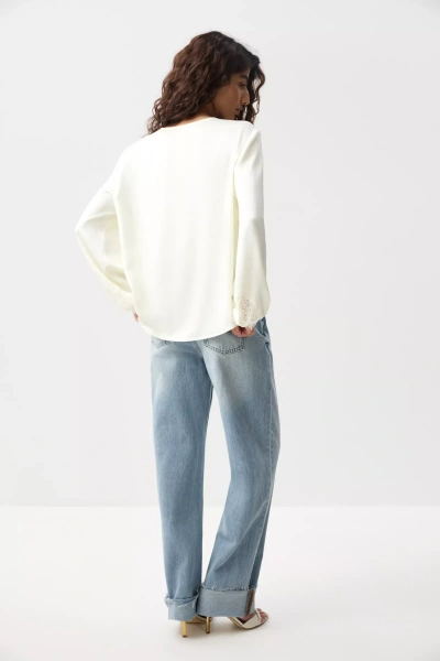 Блуза с кружевной отделкой (Молочный) (M/L) 