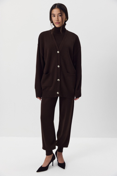 Кардиган с округлыми рукавами с шерстью (шоколадный) (M/L) 