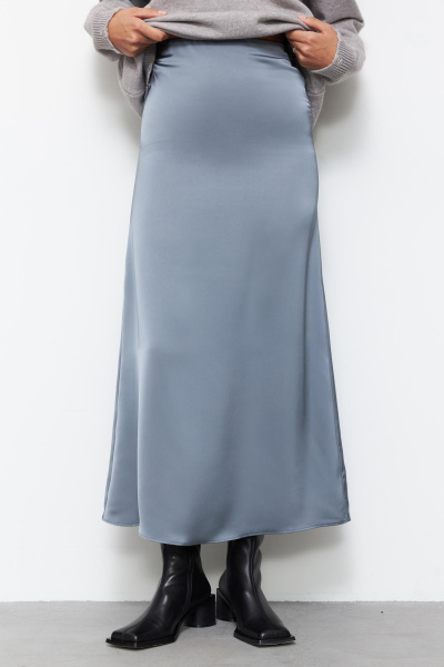 Юбка макси из сатина (S, серый)