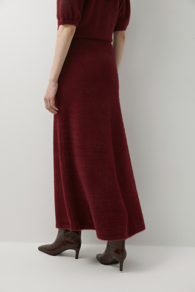 Юбка макси с расклешением к низу из пушистой пряжи (бордовый) (XS/S) 
