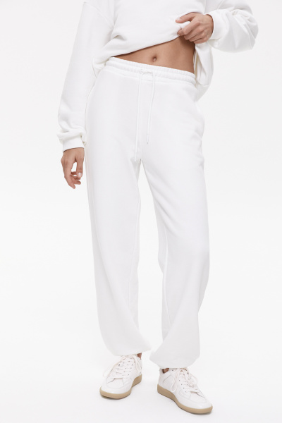 Джоггеры из футера с вышивкой (L, молочный) 2207