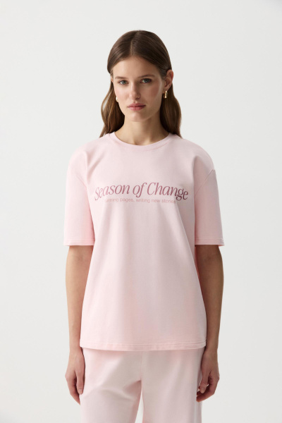 Футболка oversize силуэта с принтом (Розовый) (XS/S) 