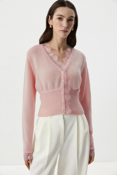 Кардиган с кружевом (Розовый) (M) 