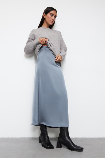 Юбка макси из сатина (S, серый)