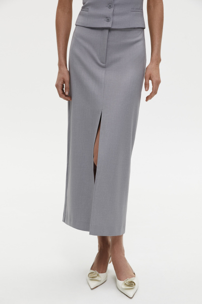 Юбка из костюмной ткани с разрезом спереди (S, серый) 