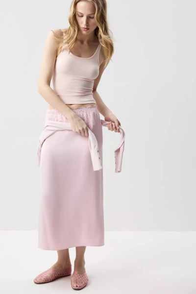 Юбка миди с декоративным кружевом (Нежно-розовый) (M) 