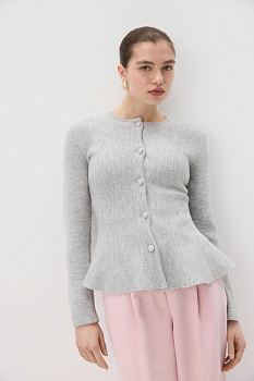 Кардиган вязаный с баской (Серый меланж)