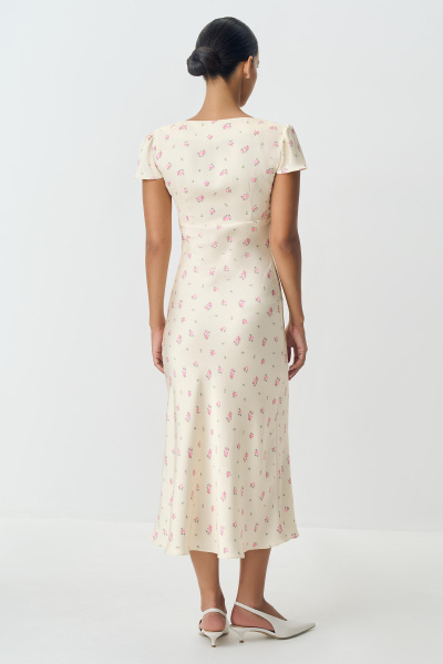 Платье из сатина с принтом (сливочный) (M)