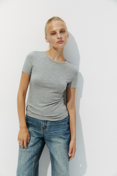 Футболка с коротким рукавом из вискозы (серый меланж) (XS) 