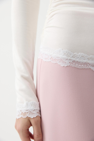 Лонгслив на запах с кружевом  (Молочный) (M) 