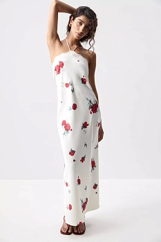 Платье макси с кружевом (Цветы на молочном)