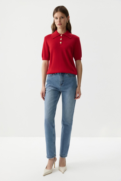 Футболка-поло вязаная (Красный) (M) 