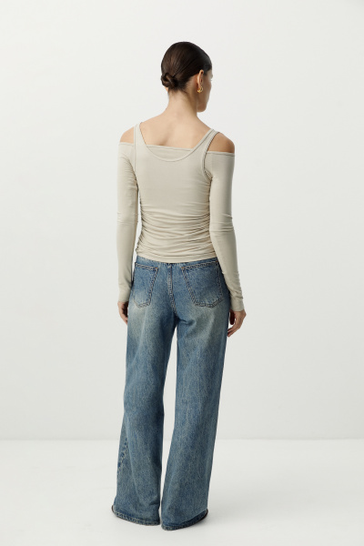 Лонгслив двойной с открытыми плечами (бежевый) (XS) 