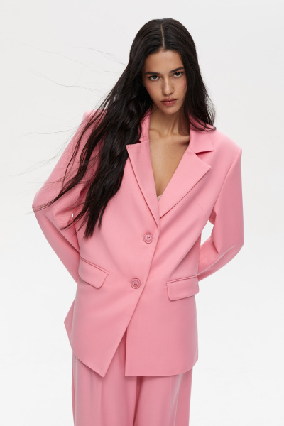Пиджак оверсайз с боковыми разрезами (S, розовый) 