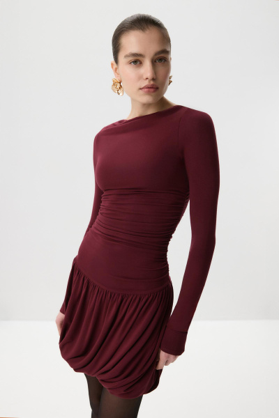 Платье с юбкой-баллон (Винный) (M) 