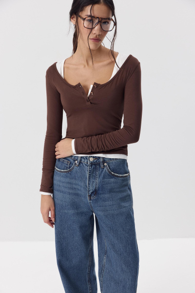 Лонгслив с пуговицами  (Шоколадный) (S) 