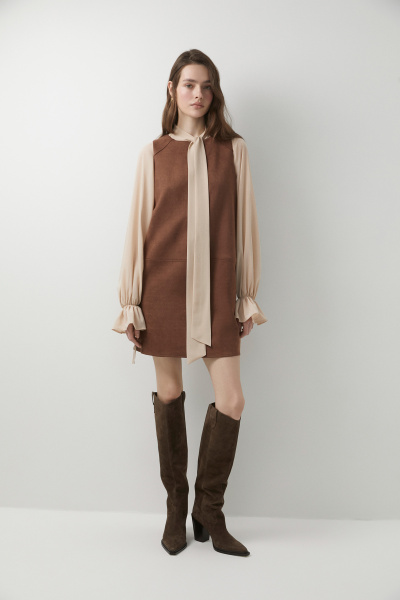 Платье мини прямое из замши (коричневый) (XS)