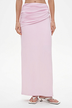 Юбка макси с декоративной накладной деталью со сборками (светло-розовый)