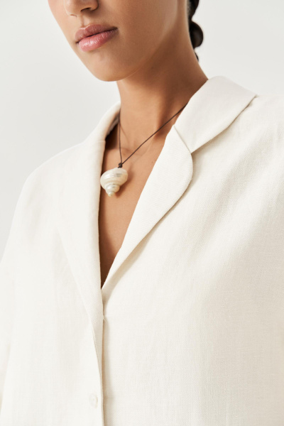Рубашка изо льна с круглыми лацканами (молочный) (XS/S)