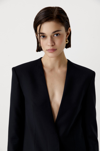 Пиджак прямой без лацканов (черный) (XS)