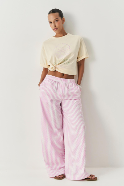 Брюки полоска с гульфиком (розовый) (XS)