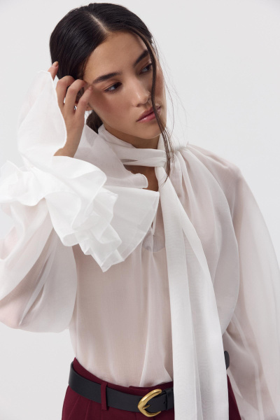 Блуза с бантом из тенсела (белый) (M/L) 