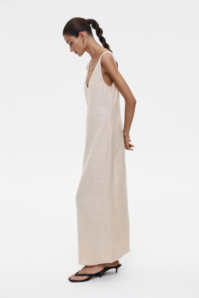 Платье макси изо льна (M/L, бежевый)