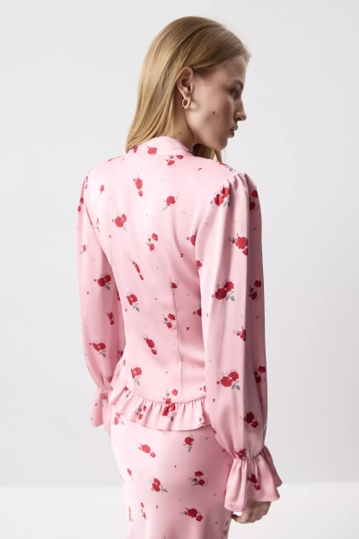 Блуза с рюшами (Цветы на темно-розовом) (M) 
