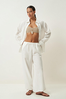 Брюки шаровары изо льна (молочный)