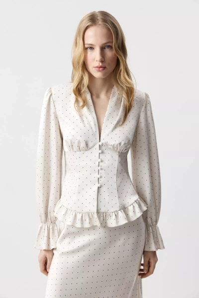 Блуза с рюшами (Горох на молочном) (XS)