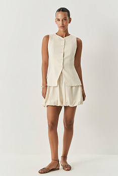 Юбка-баллон мини изо льна (кремовый)