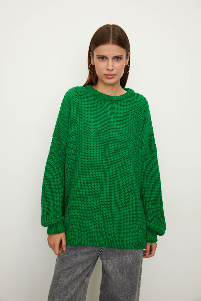 Свитер крупной вязки из хлопка (one size, травяной) 1743