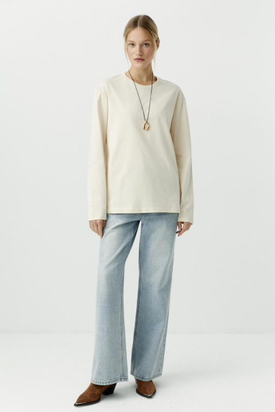 Лонгслив базовый из хлопка (кремовый) (L) 