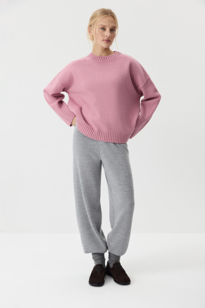 Джемпер из шерсти мериноса с круглым вырезом  (Розовый) (one size) 