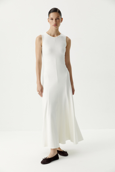 Платье макси c рельефными швами (молочный) (XS) 