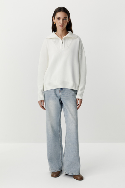 Свитер с воротником на молнии из хлопка (молочный) (M/L) 