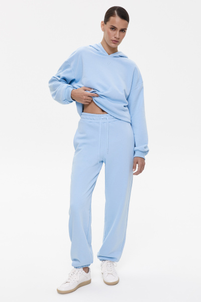 Джоггеры из футера с вышивкой (L, голубой) 1741