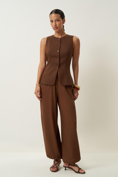Жилет удлиненный изо льна (шоколадный) (M) 