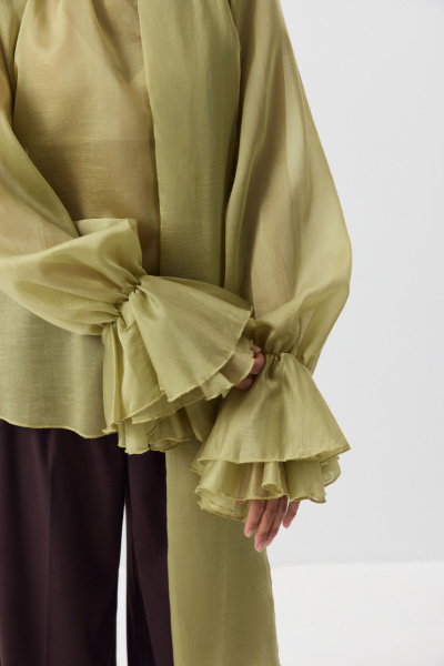 Блуза с бантом из тенсела (оливковый) (M/L) 
