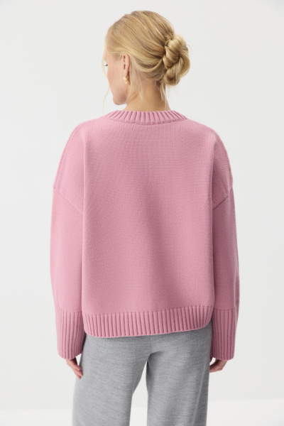 Джемпер из шерсти мериноса с круглым вырезом  (Розовый) (one size) 