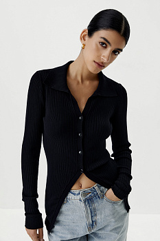 Кардиган удлиненный на пуговицах (черный)