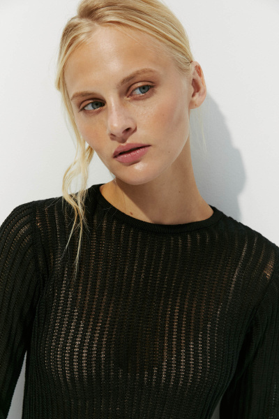 Джемпер фактурной вязки из вискозы (XS, черный) 2159