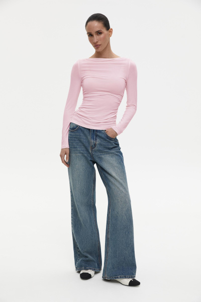Лонгслив со сборкой из вискозы (розовый) (XS)