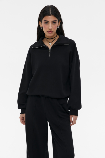 Толстовка-поло на молнии (XS/S, черный) 