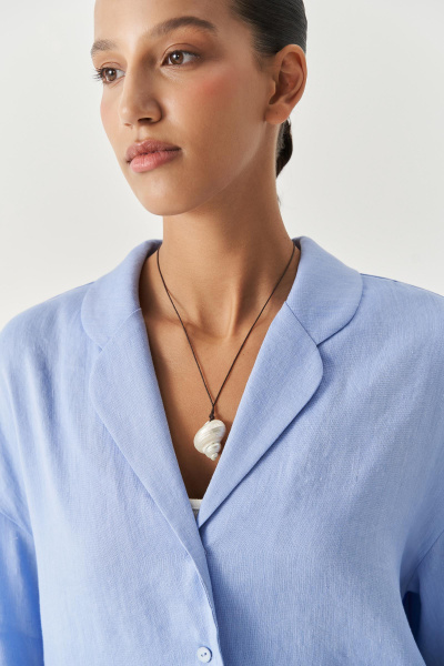 Рубашка изо льна с круглыми лацканами (голубой) (XS/S)