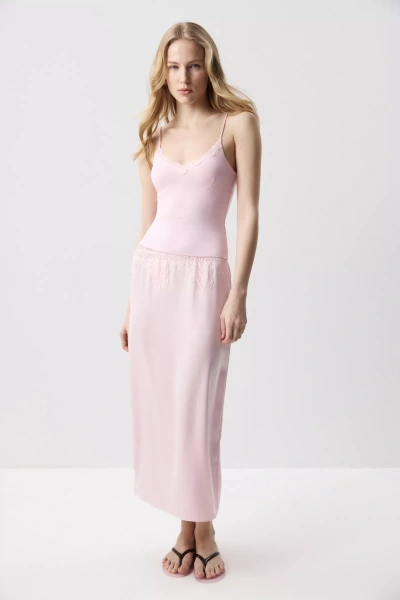 Топ с кружевом из вискозы (светло-розовый) (S)