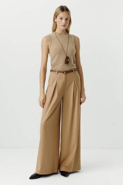 Брюки палаццо с глубокими складками (светло-коричневый) (XS) 
