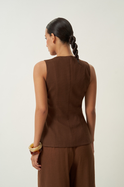Жилет удлиненный изо льна (шоколадный) (M) 