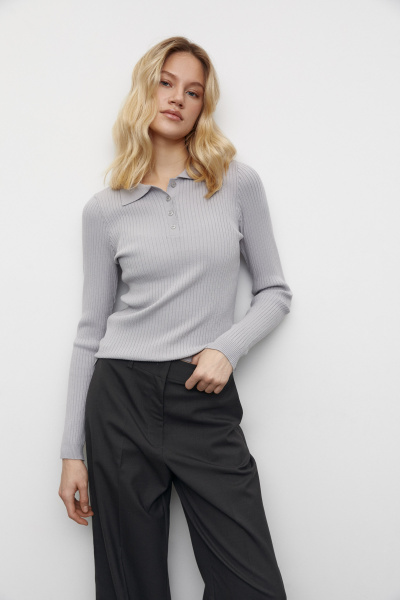 Поло из вискозы с длинным рукавом (XS, серый) 